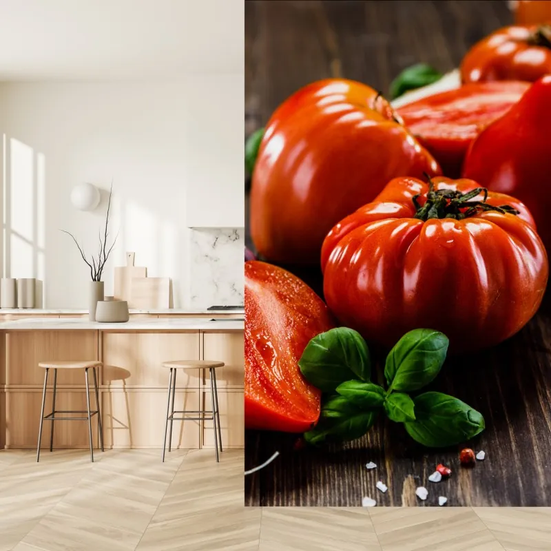 Fototapeta dojrzałe pomidory na rustykalnym stole