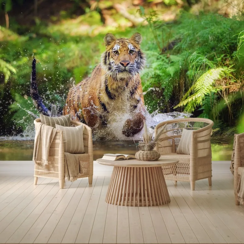 Fototapeta majestatyczny tygrys w leśnym strumieniu