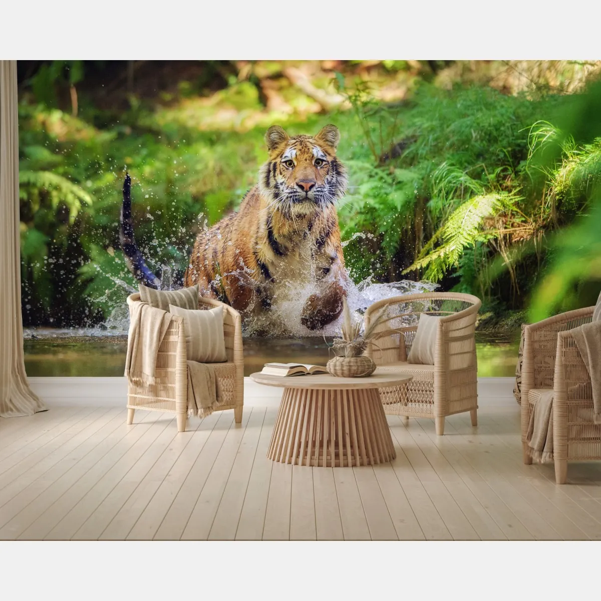 Fototapeta majestatyczny tygrys w leśnym strumieniu – Wallissimo® Fototapeta majestatyczny tygrys w leśnym strumieniu – Wallissimo®