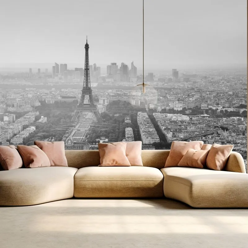 Fototapeta elegancka Wieża Eiffla panorama lotnicza w odcieniach szarości
