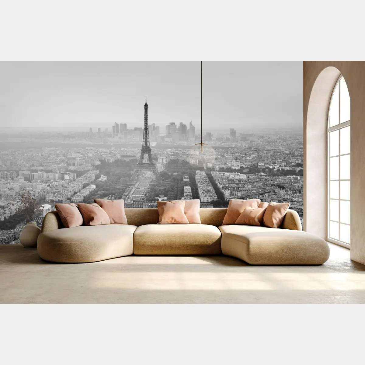 Fototapeta elegancka Wieża Eiffla panorama lotnicza w odcieniach szarości – Wallissimo® Fototapeta elegancka Wieża Eiffla panorama lotnicza w odcieniach szarości – Wallissimo®