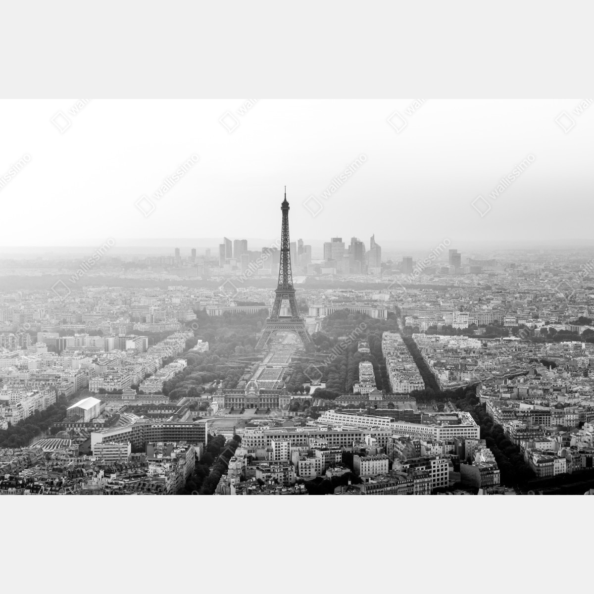 Fototapeta elegancka Wieża Eiffla panorama lotnicza w odcieniach szarości – Wallissimo® Fototapeta elegancka Wieża Eiffla panorama lotnicza w odcieniach szarości – Wallissimo®