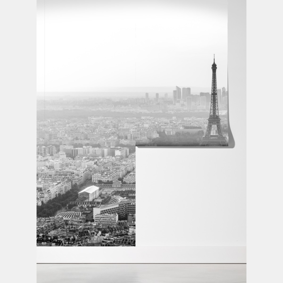 Fototapeta elegancka Wieża Eiffla panorama lotnicza w odcieniach szarości – Wallissimo® Fototapeta elegancka Wieża Eiffla panorama lotnicza w odcieniach szarości – Wallissimo®