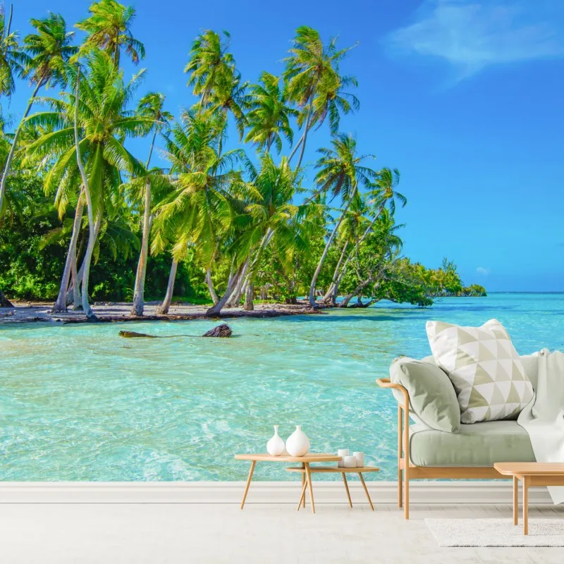 Fototapeta tropikalna plaża z palmami – Wallissimo® Fototapeta tropikalna plaża z palmami – Wallissimo®