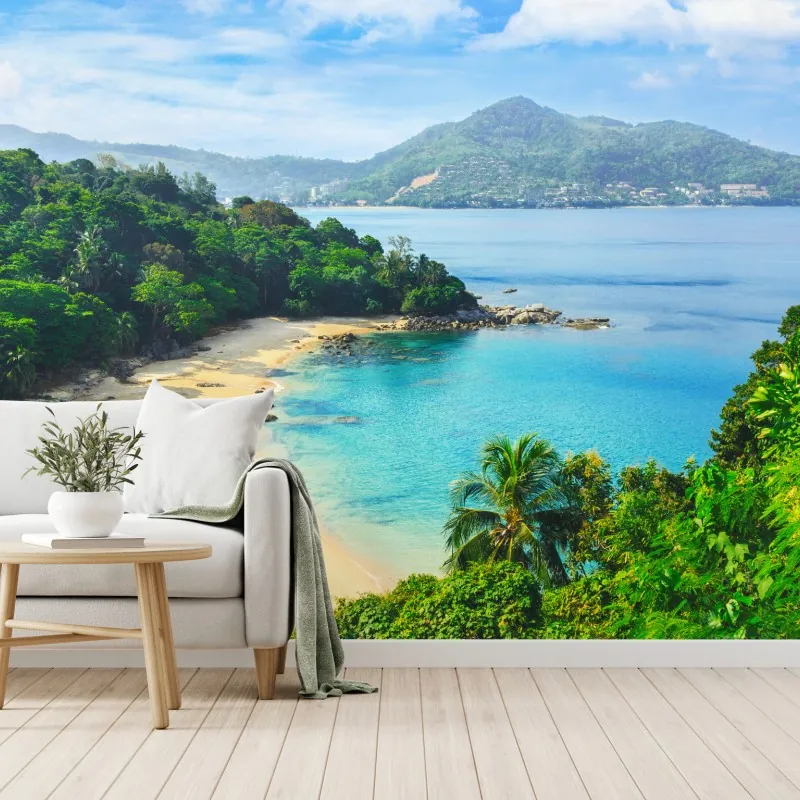 Fototapeta tropikalna turkusowa zatoka z palmami