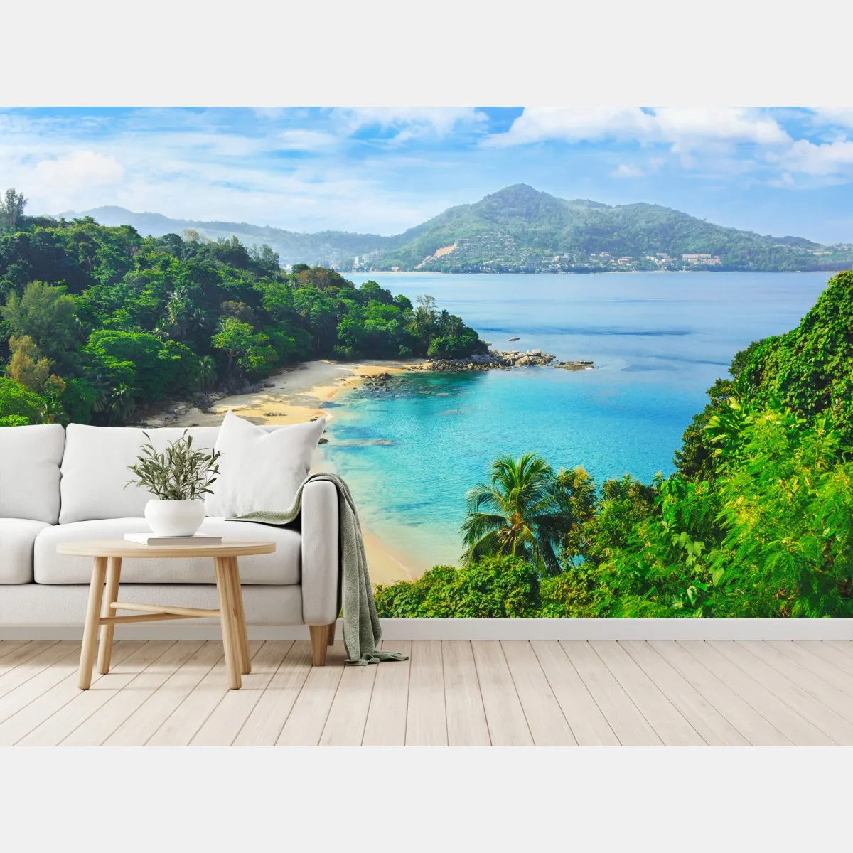 Fototapeta tropikalna turkusowa zatoka z palmami – Wallissimo® Fototapeta tropikalna turkusowa zatoka z palmami – Wallissimo®