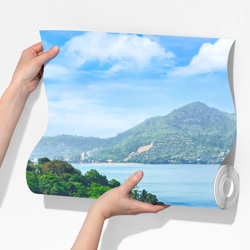 Fototapeta tropikalna turkusowa zatoka z palmami – Wallissimo® Fototapeta tropikalna turkusowa zatoka z palmami – Wallissimo®