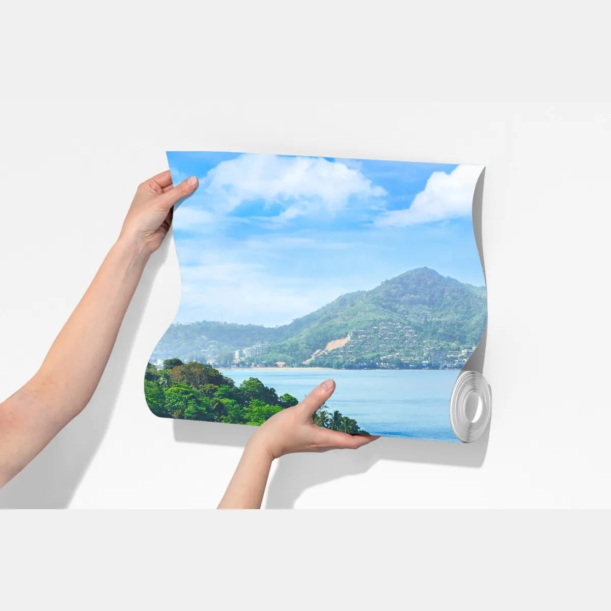 Fototapeta tropikalna turkusowa zatoka z palmami – Wallissimo® Fototapeta tropikalna turkusowa zatoka z palmami – Wallissimo®