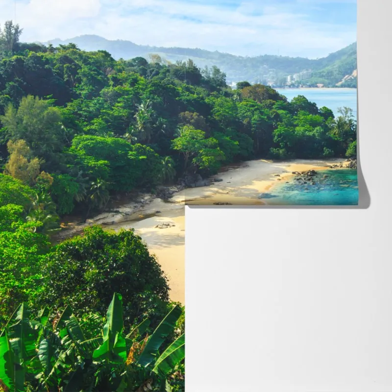 Fototapeta tropikalna turkusowa zatoka z palmami – Wallissimo® Fototapeta tropikalna turkusowa zatoka z palmami – Wallissimo®