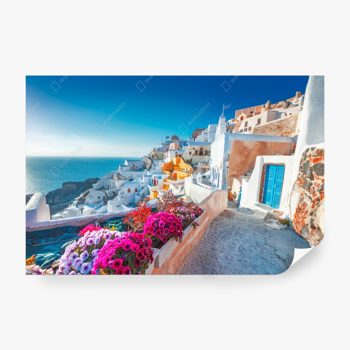 Fototapeta słoneczne Santorini na klifie – Wallissimo® Fototapeta słoneczne Santorini na klifie – Wallissimo®