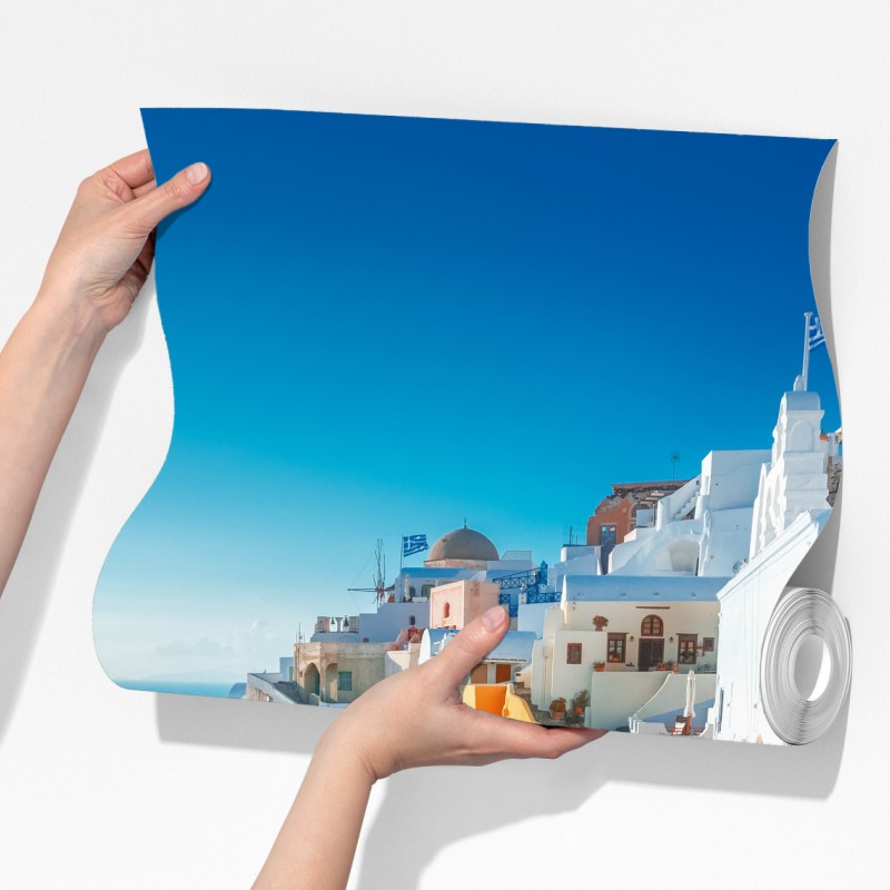 Fototapeta słoneczne Santorini na klifie – Wallissimo® Fototapeta słoneczne Santorini na klifie – Wallissimo®