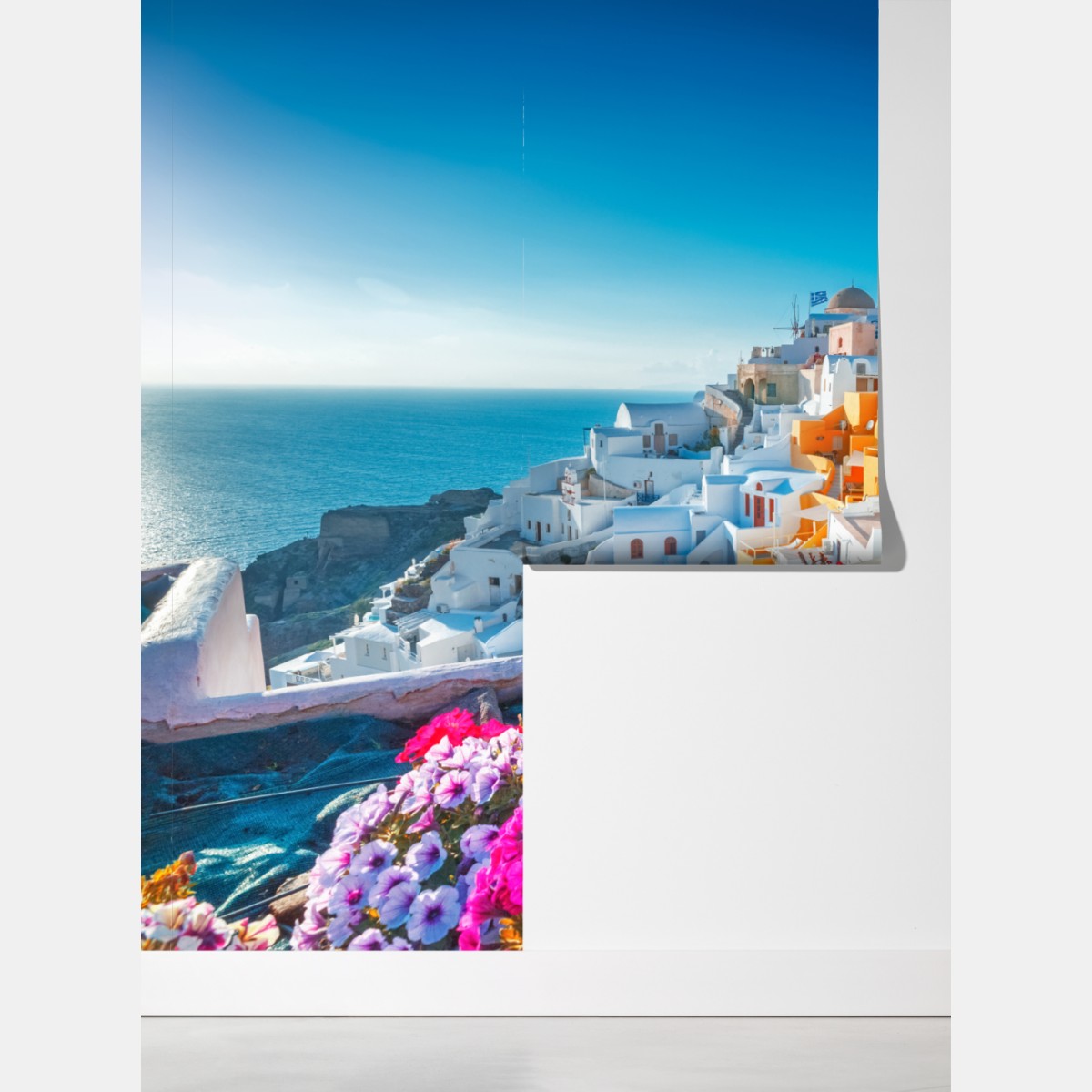 Fototapeta słoneczne Santorini na klifie – Wallissimo® Fototapeta słoneczne Santorini na klifie – Wallissimo®