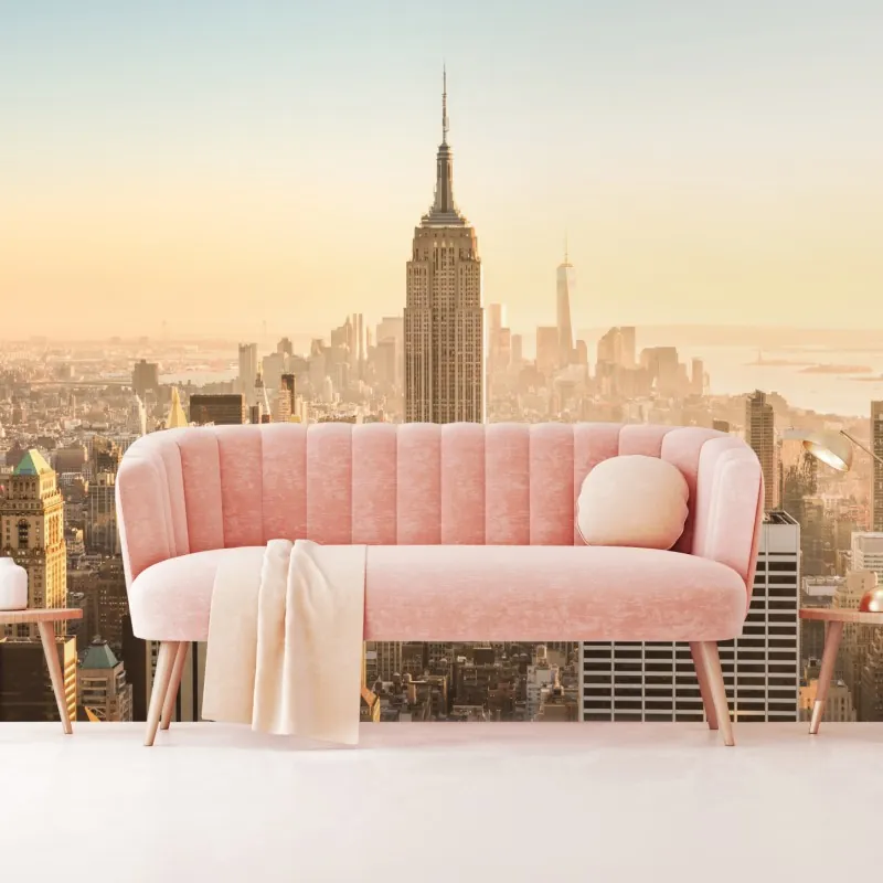 Fototapeta panorama Nowego Jorku o złotej porze