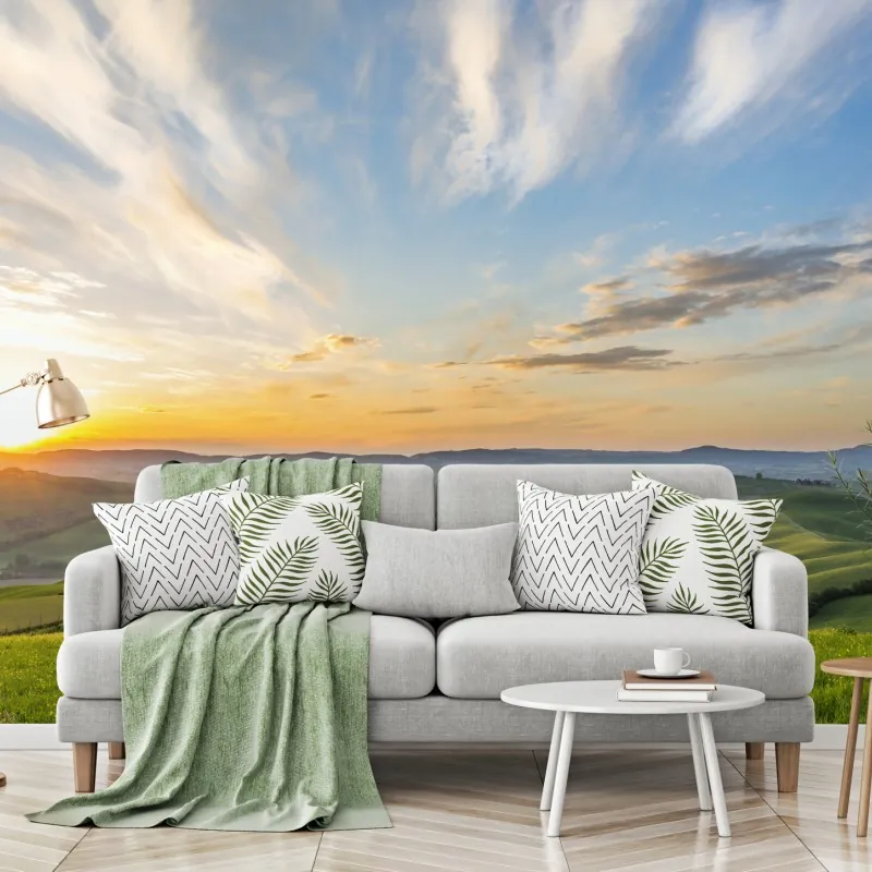 Fototapeta wschód słońca nad łąką we Włoszech – Wallissimo® Fototapeta wschód słońca nad łąką we Włoszech – Wallissimo®