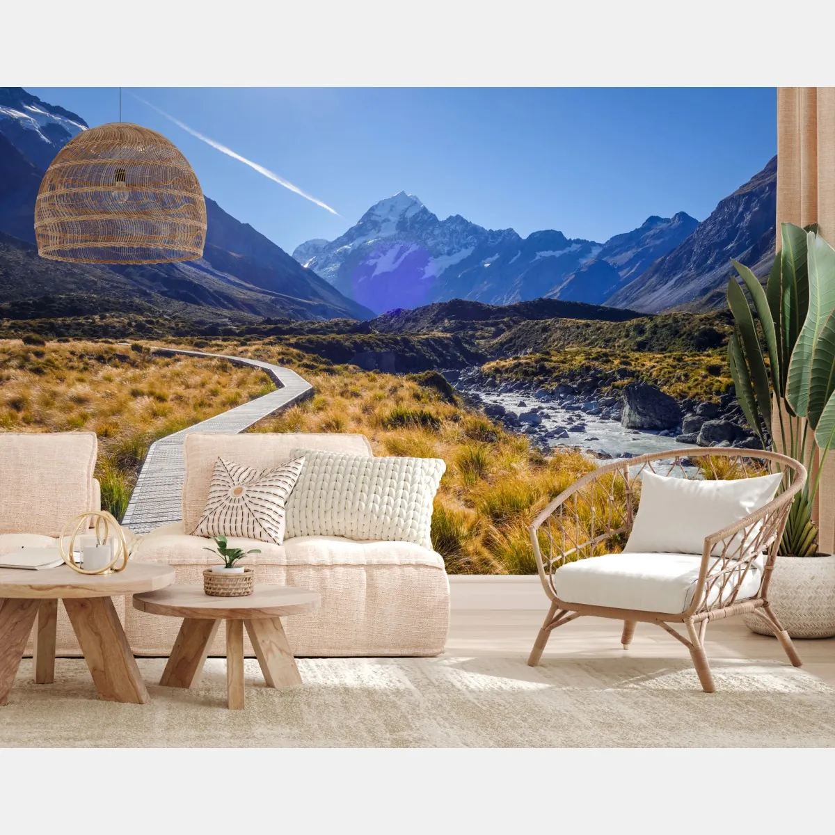 Fototapeta pomost Hooker Valley z widokiem na Aoraki Mount Cook – Wallissimo® Fototapeta pomost Hooker Valley z widokiem na Aoraki Mount Cook – Wallissimo®