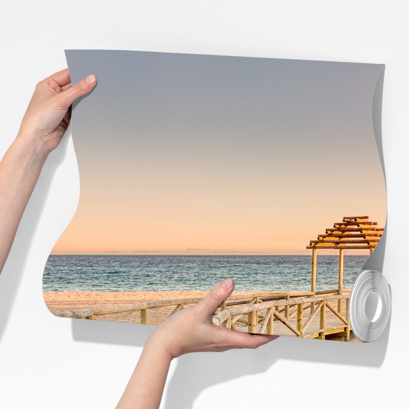 Fototapeta drewniany pomost na plaży Trafalgar o zachodzie słońca – Wallissimo® Fototapeta drewniany pomost na plaży Trafalgar o zachodzie słońca – Wallissimo®