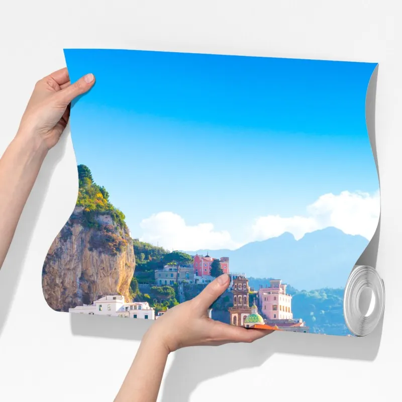 Fototapeta słoneczna wioska na klifie Wybrzeże Amalfi – Wallissimo® Fototapeta słoneczna wioska na klifie Wybrzeże Amalfi – Wallissimo®