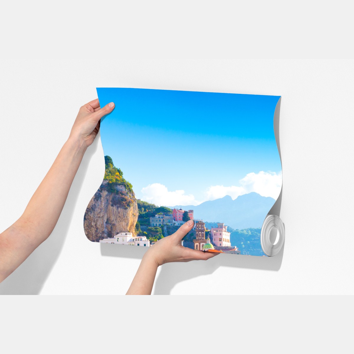 Fototapeta słoneczna wioska na klifie Wybrzeże Amalfi – Wallissimo® Fototapeta słoneczna wioska na klifie Wybrzeże Amalfi – Wallissimo®