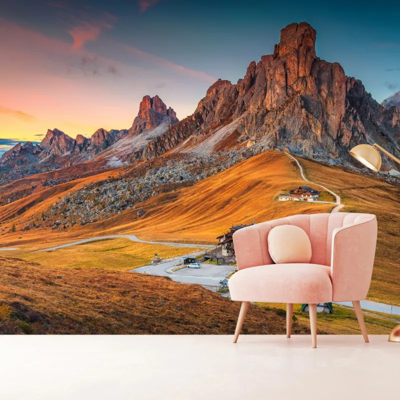 Fototapeta zachód słońca nad Passo Giau, Dolomity