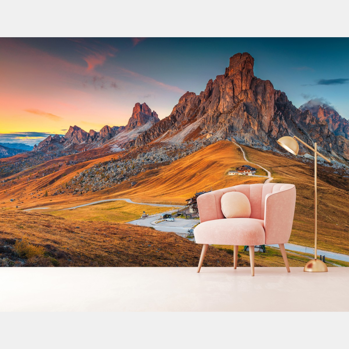 Wall mural sunset over Passo Giau, Dolomites