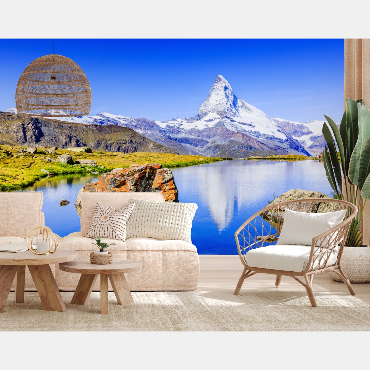 Wall mural Matterhorn reflection at Stellisee, Zermatt