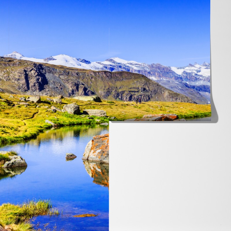 Fototapeta Matterhorn odbicie w Stellisee, Zermatt – Wallissimo® Fototapeta Matterhorn odbicie w Stellisee, Zermatt – Wallissimo®