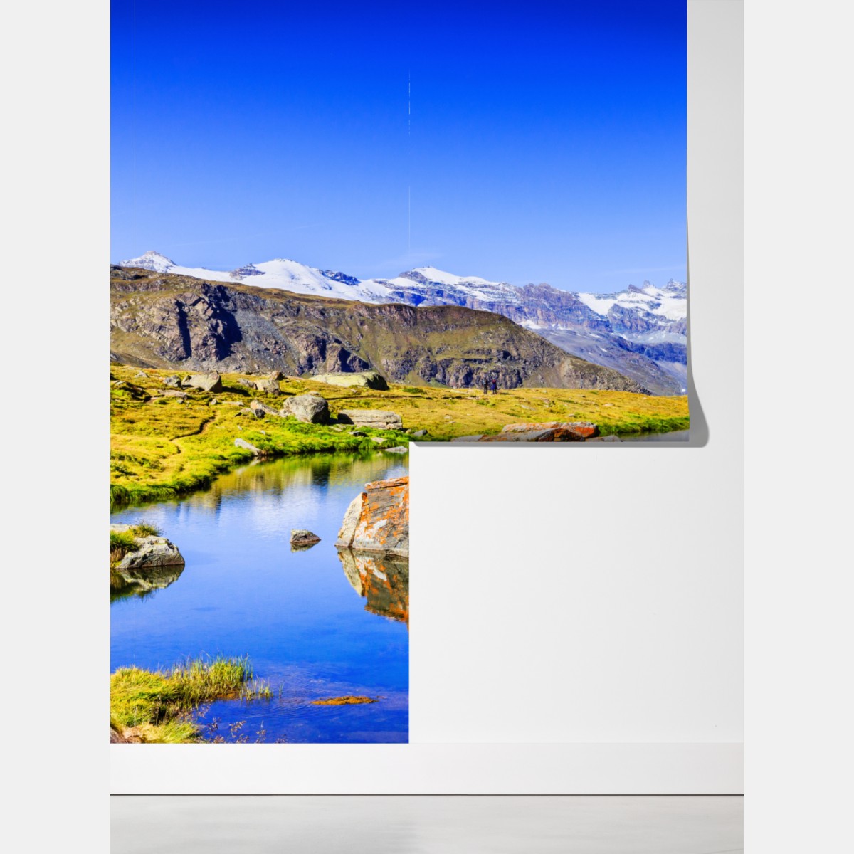 Fototapeta Matterhorn odbicie w Stellisee, Zermatt – Wallissimo® Fototapeta Matterhorn odbicie w Stellisee, Zermatt – Wallissimo®