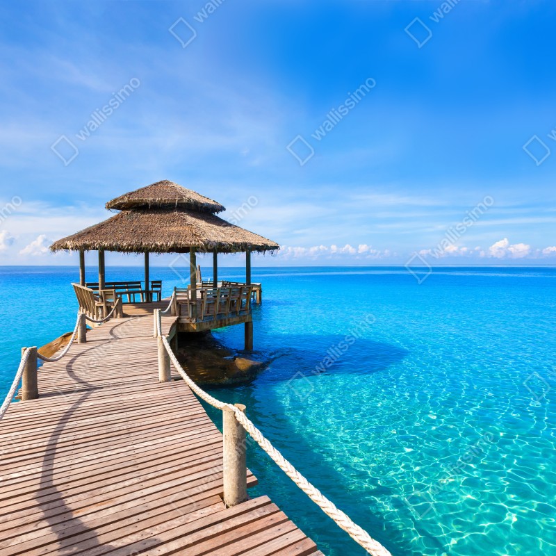 Fototapeta tropikalny pomost nad turkusowym morzem – Wallissimo® Fototapeta tropikalny pomost nad turkusowym morzem – Wallissimo®