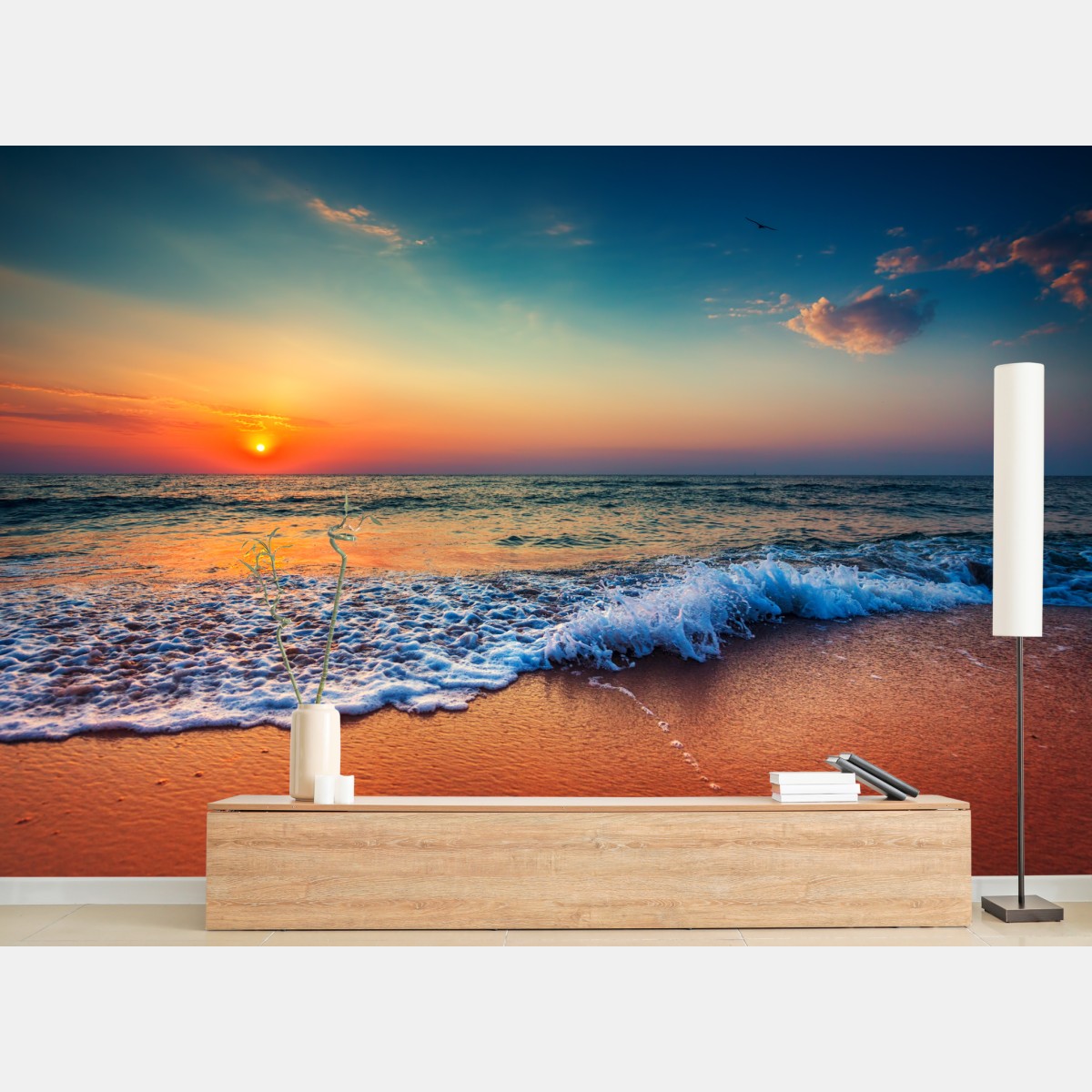 Wall mural golden sunrise over the tranquil sea