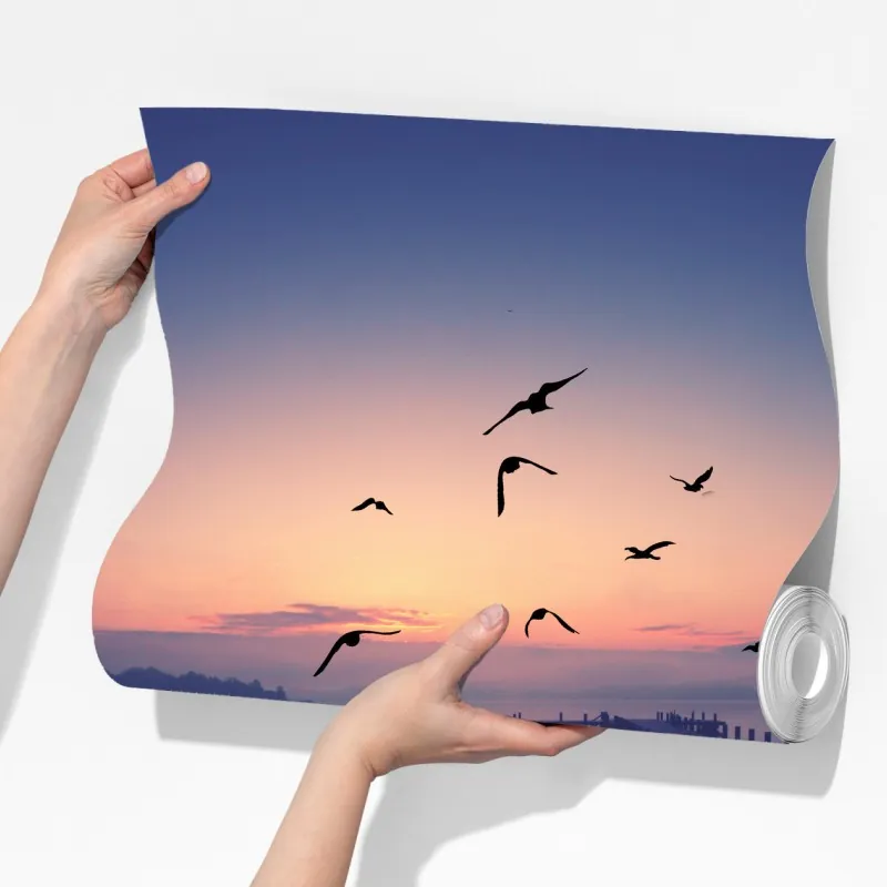 Fototapeta spokojny wschód nad jeziorem z ptakami – Wallissimo® Fototapeta spokojny wschód nad jeziorem z ptakami – Wallissimo®