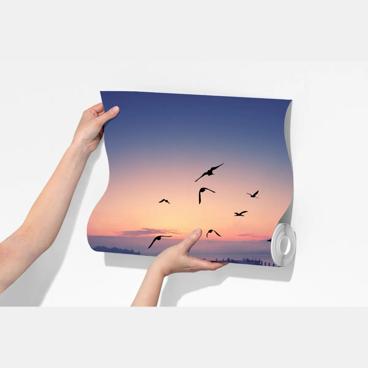 Fototapeta spokojny wschód nad jeziorem z ptakami – Wallissimo® Fototapeta spokojny wschód nad jeziorem z ptakami – Wallissimo®