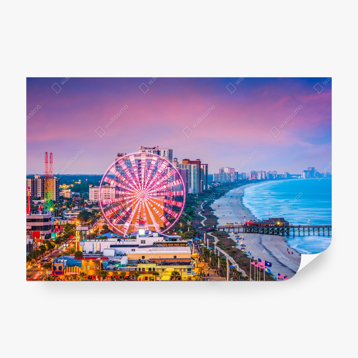 Fototapeta Myrtle Beach zachód słońca nad plażą z diabelskim młynem – Wallissimo® Fototapeta Myrtle Beach zachód słońca nad plażą z diabelskim młynem – Wallissimo®