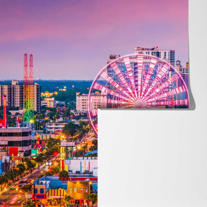 Fototapeta Myrtle Beach zachód słońca nad plażą z diabelskim młynem – Wallissimo® Fototapeta Myrtle Beach zachód słońca nad plażą z diabelskim młynem – Wallissimo®