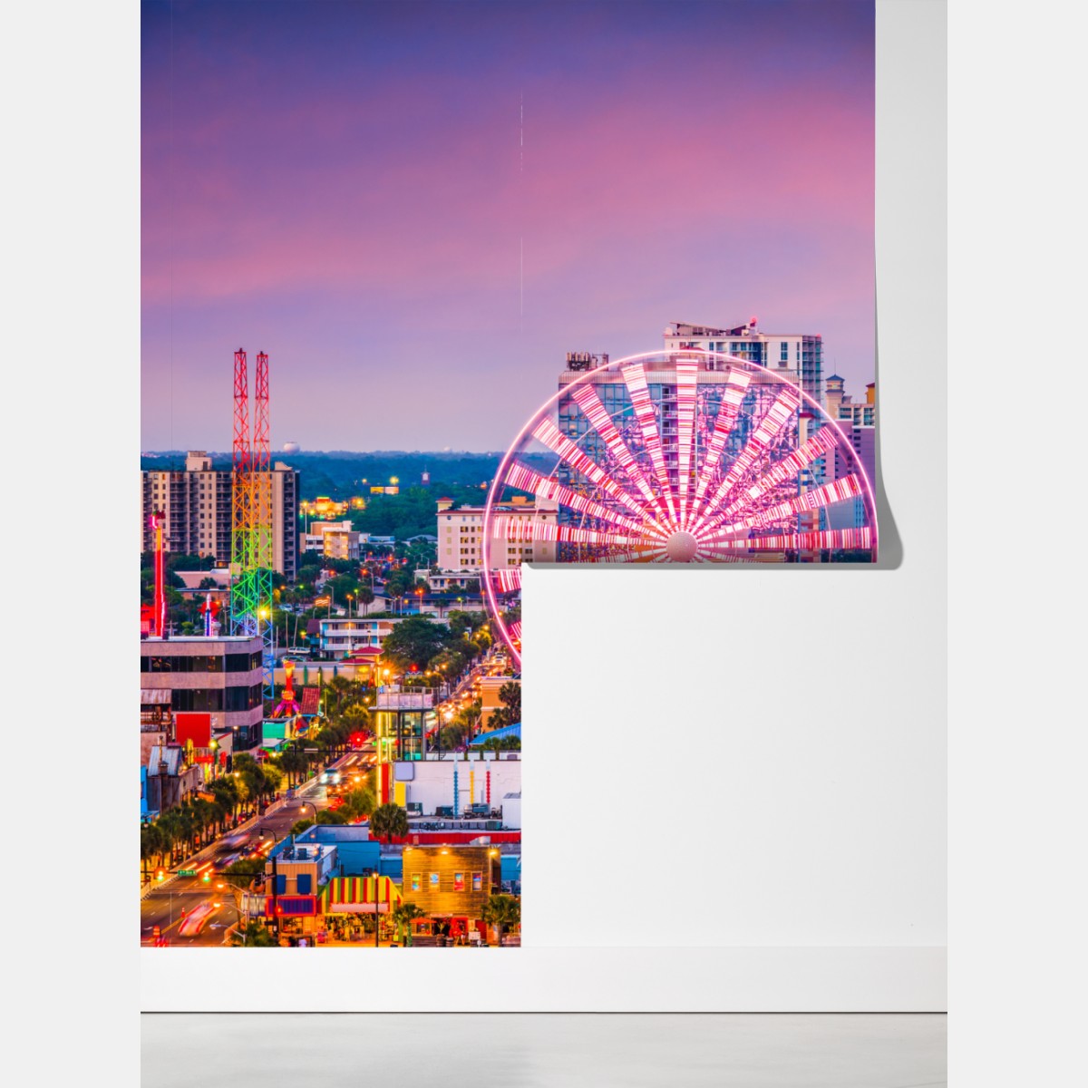 Fototapeta Myrtle Beach zachód słońca nad plażą z diabelskim młynem – Wallissimo® Fototapeta Myrtle Beach zachód słońca nad plażą z diabelskim młynem – Wallissimo®