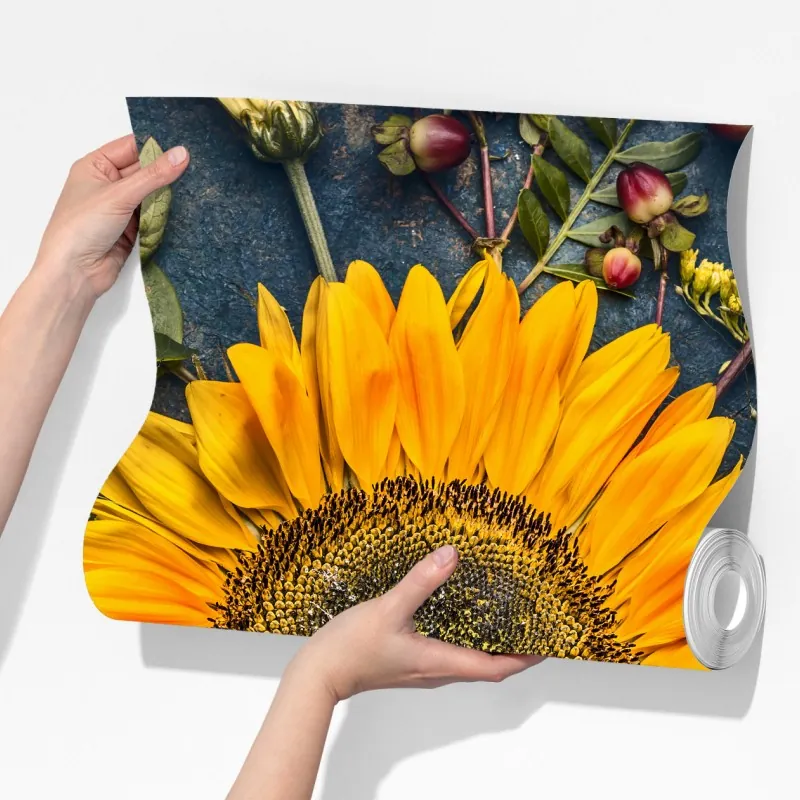 Fototapeta jesienny bukiet słoneczników na ciemnym rustykalnym tle – Wallissimo® Fototapeta jesienny bukiet słoneczników na ciemnym rustykalnym tle – Wallissimo®