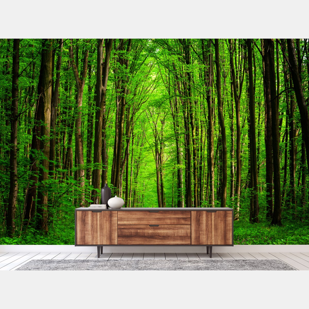 Wall mural lush green forest pathway