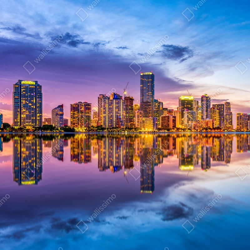 Fototapeta Miami panorama odbita w Biscayne Bay – Wallissimo® Fototapeta Miami panorama odbita w Biscayne Bay – Wallissimo®