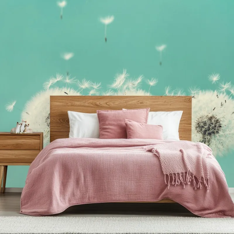 Fototapeta trzy dmuchawce na turkusowym tle