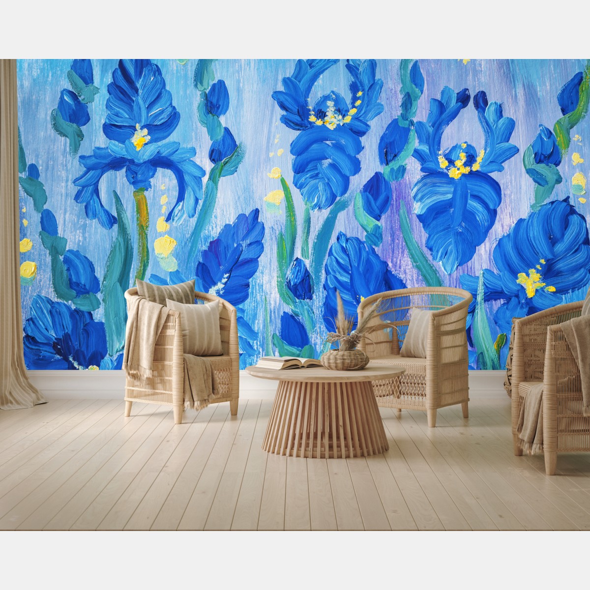 Wall mural vibrant blue iris bouquet