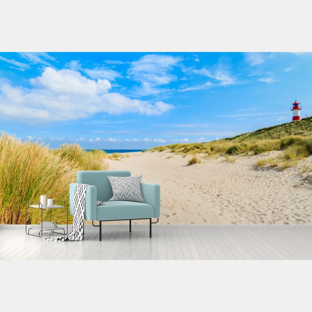 Fototapeta spokojne wydmy Sylt z latarnią morską – Wallissimo® Fototapeta spokojne wydmy Sylt z latarnią morską – Wallissimo®