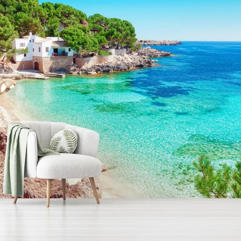 Fototapeta spokojna zatoka śródziemnomorska z turkusowymi wodami – Wallissimo® Fototapeta spokojna zatoka śródziemnomorska z turkusowymi wodami – Wallissimo®