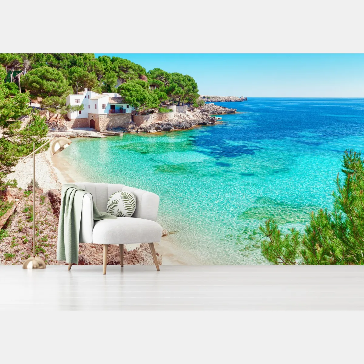 Fototapeta spokojna zatoka śródziemnomorska z turkusowymi wodami – Wallissimo® Fototapeta spokojna zatoka śródziemnomorska z turkusowymi wodami – Wallissimo®