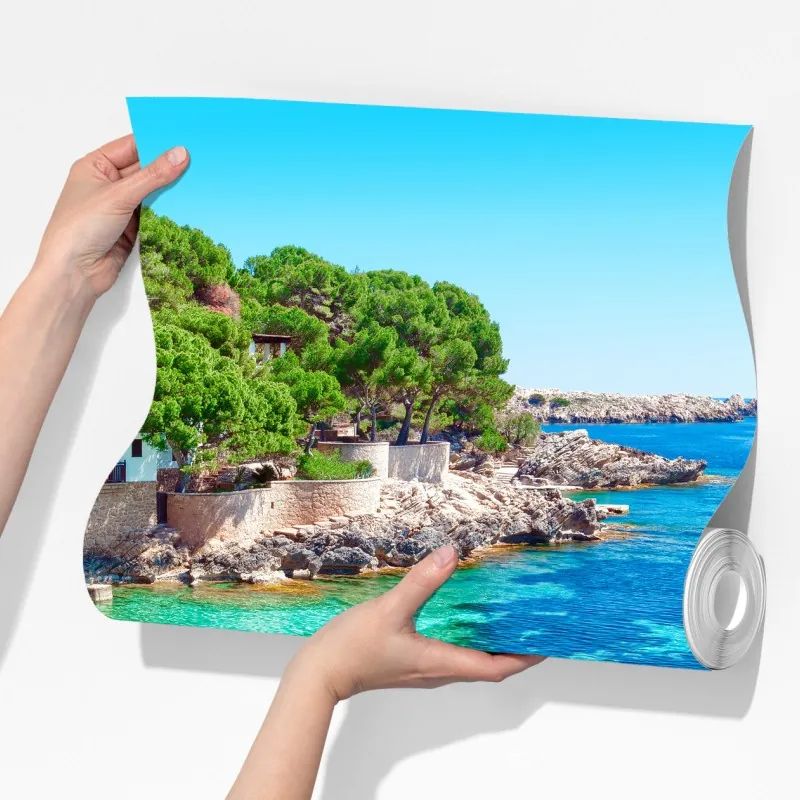 Fototapeta spokojna zatoka śródziemnomorska z turkusowymi wodami – Wallissimo® Fototapeta spokojna zatoka śródziemnomorska z turkusowymi wodami – Wallissimo®