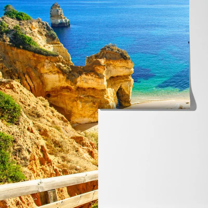 Fototapeta słoneczne schody prowadzące do turkusowej zatoczki – Wallissimo® Fototapeta słoneczne schody prowadzące do turkusowej zatoczki – Wallissimo®