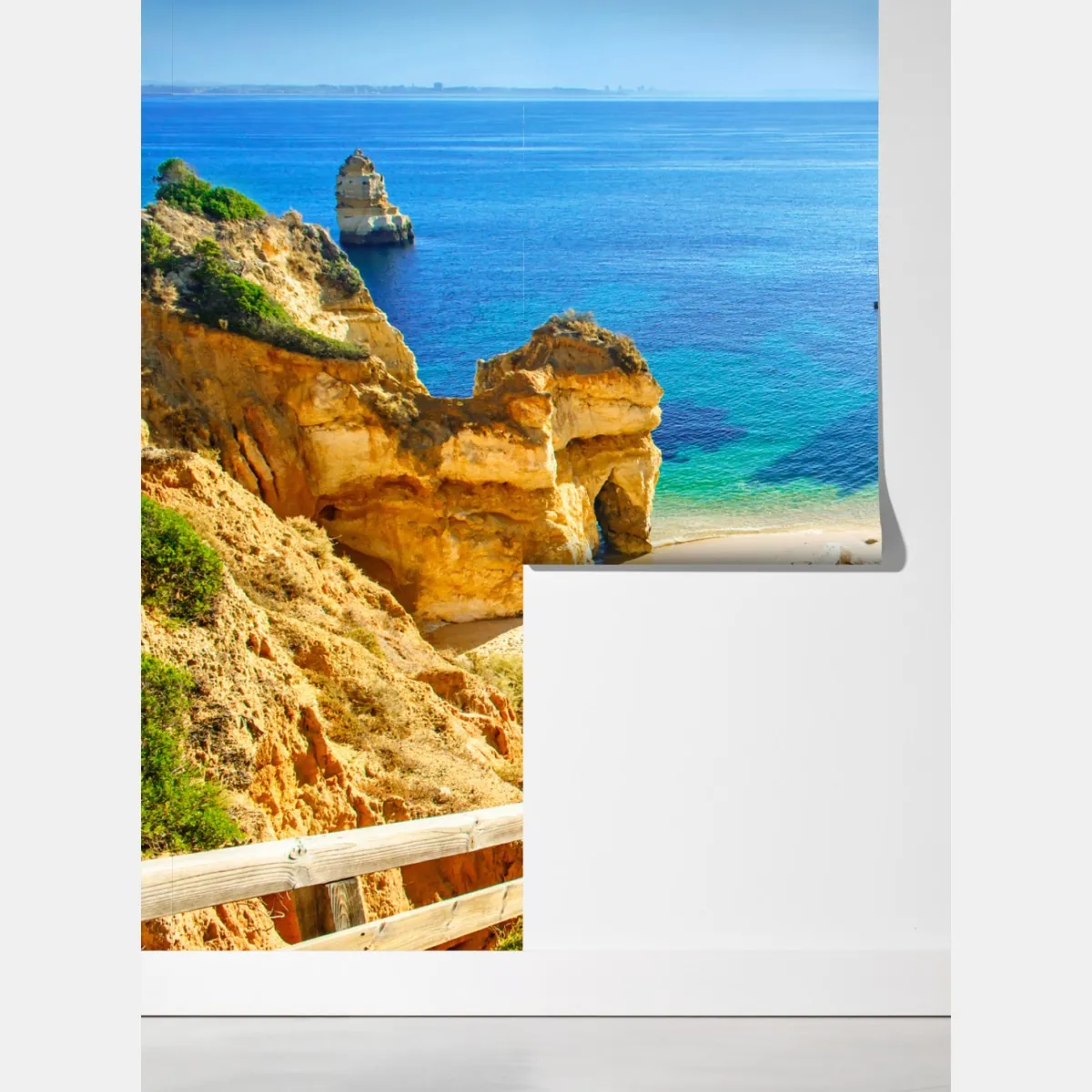 Fototapeta słoneczne schody prowadzące do turkusowej zatoczki – Wallissimo® Fototapeta słoneczne schody prowadzące do turkusowej zatoczki – Wallissimo®