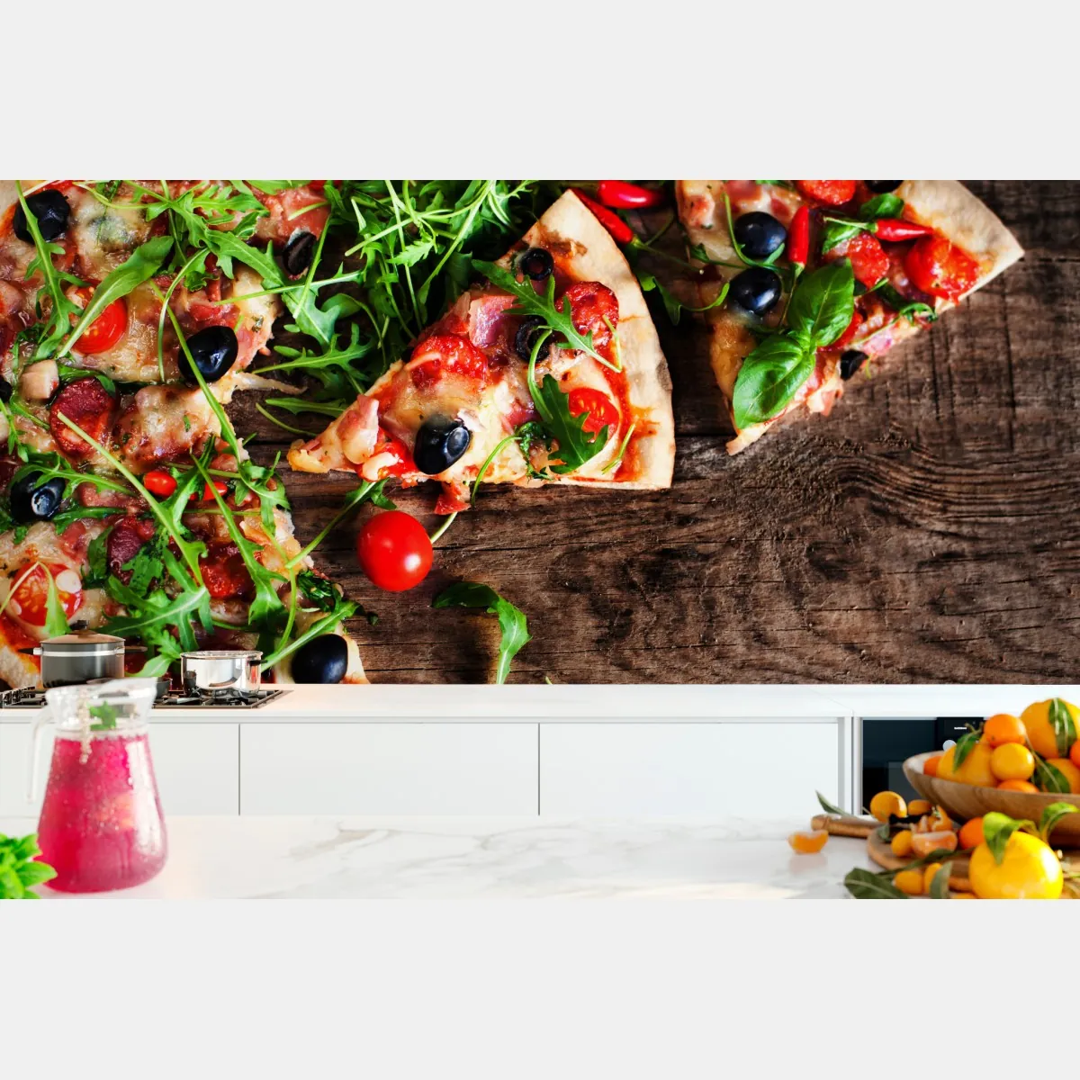 Fototapeta gorąca pizza pepperoni z bliska – Wallissimo® Fototapeta gorąca pizza pepperoni z bliska – Wallissimo®