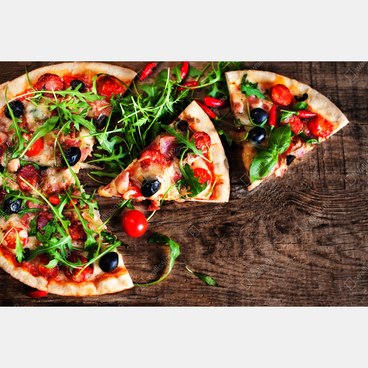 Fototapeta gorąca pizza pepperoni z bliska – Wallissimo® Fototapeta gorąca pizza pepperoni z bliska – Wallissimo®