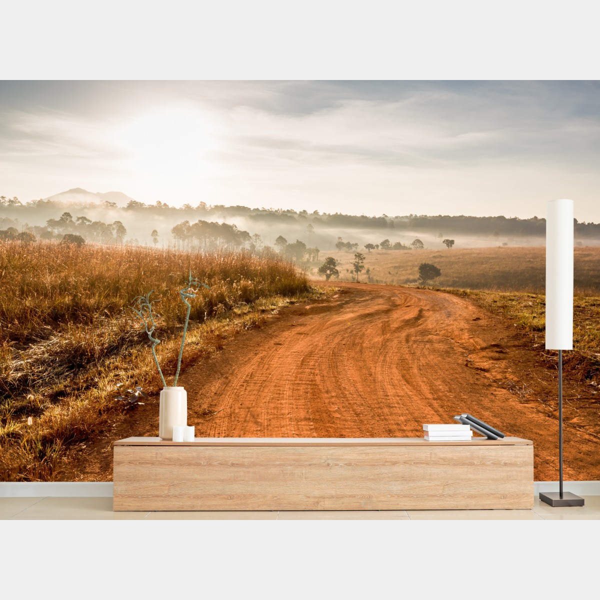 Wall mural morning dirt road in Thung Salaeng Luang