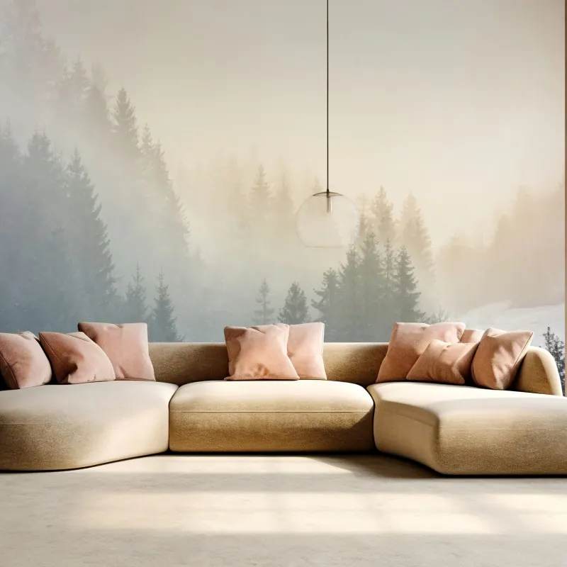 Fototapeta mglisty las świerkowy o wschodzie słońca – Wallissimo® Fototapeta mglisty las świerkowy o wschodzie słońca – Wallissimo®