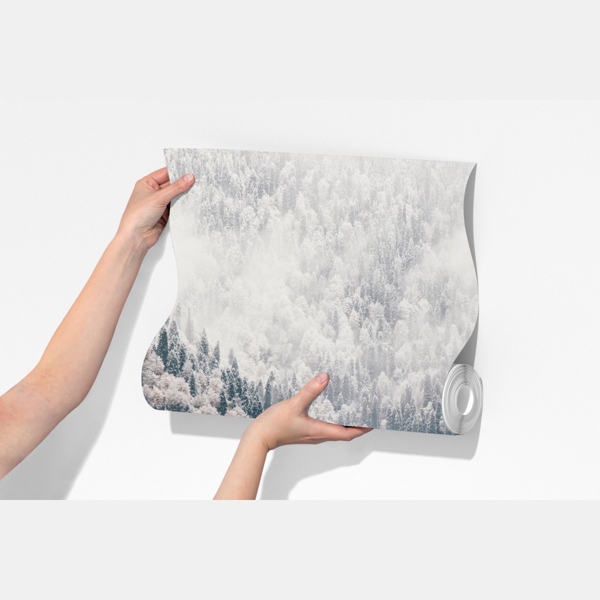 Fototapeta mglisty jesienny las na śnieżnej górze – Wallissimo® Fototapeta mglisty jesienny las na śnieżnej górze – Wallissimo®